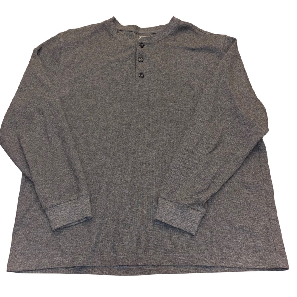 LL Bean | Mens XL | Regular Charcoal Grey Waffle Knit Long Sleeve Henley‎ Shirt